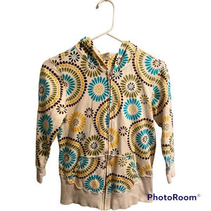 Maurices Multicolor Floral Hippie Hoodie Jacket Womens Medium 3/4 Sleeves Zipper